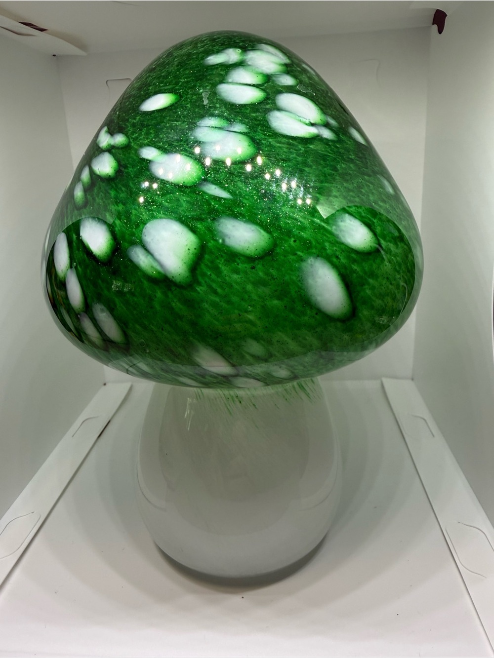 Green & White Glass Mushroom Accent Sculpture - Contemporary Home Art